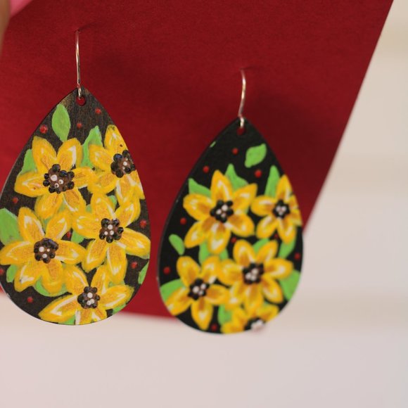Sunflower Hand painted Earrings Light and custom - Picture 8 of 8